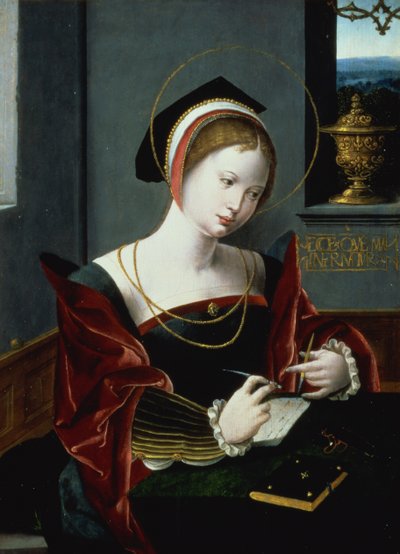 Porträt einer schreibenden Dame von Master of the Female Half Lengths