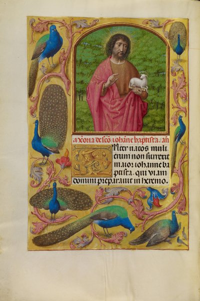 Johannes der Täufer mit dem Lamm Gottes auf einem Buch von Master of the First Prayer Book of Maximilian