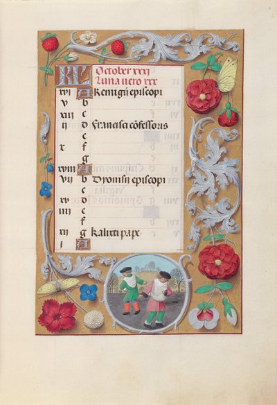 Stundenbuch der Königin Isabella der Katholischen, Königin von Spanien: Fol. 11r, Oktober, um 1500 von Master of the First Prayerbook of Maximillian