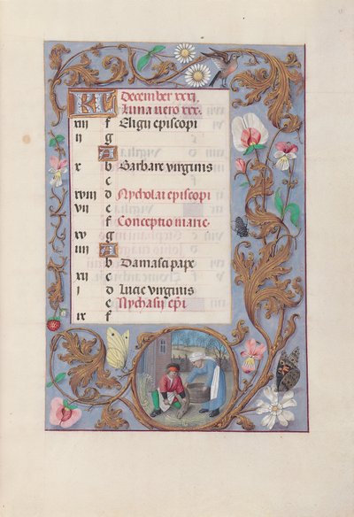 Stundenbuch der Königin Isabella der Katholischen, Königin von Spanien: Fol. 13r, Dezember von Master of the First Prayerbook of Maximillian
