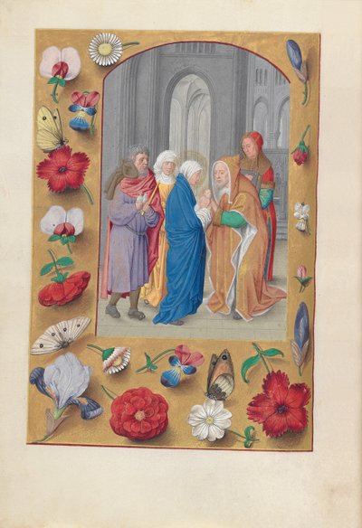 Stundenbuch von Königin Isabella der Katholischen, Königin von Spanien: Fol. 141v, Darstellung im Tempel, ca. 1500 von Master of the First Prayerbook of Maximillian
