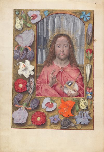 Stundenbuch der Königin Isabella die Katholische, Königin von Spanien: Fol. 14v, Salvator Mundi, um 1500 von Master of the First Prayerbook of Maximillian