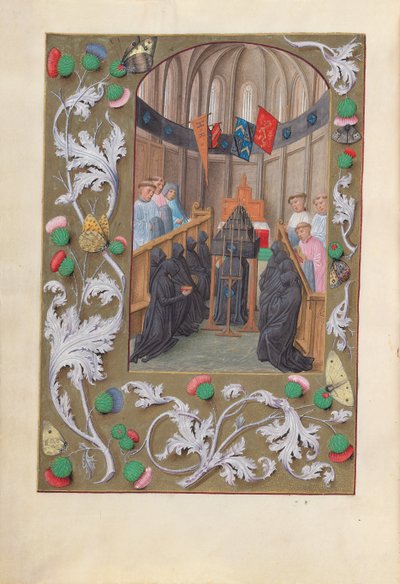 Stundenbuch der Königin Isabella der Katholischen, Königin von Spanien: Fol. 219v, Trauergottesdienst, ca. 1500 von Master of the First Prayerbook of Maximillian