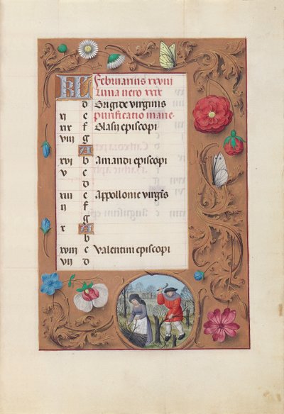 Stundenbuch der Königin Isabella der Katholischen, Königin von Spanien: Fol. 3r, Februar, um 1500 von Master of the First Prayerbook of Maximillian