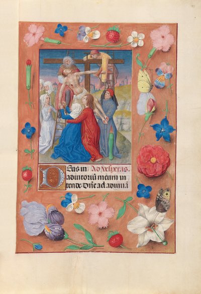 Stundenbuch der Königin Isabella die Katholische, Königin von Spanien: Fol. 73r, Abstieg vom Kreuz, um 1500 von Master of the First Prayerbook of Maximillian