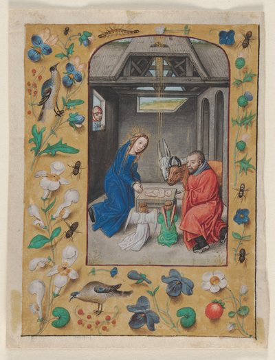 Blatt aus einem Stundenbuch: Die Geburt Christi, ca. 1480 von Master of the First Prayerbook of Maximillian