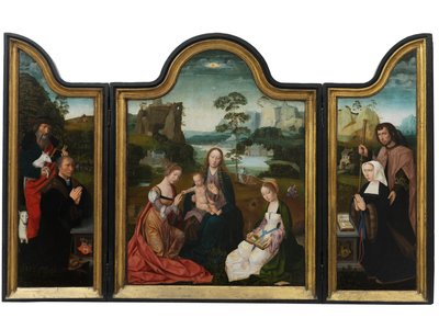 Jungfrau und Kind mit St. Katharina und St. Barbara, ca. 1520-25 von Master of the Holy Blood