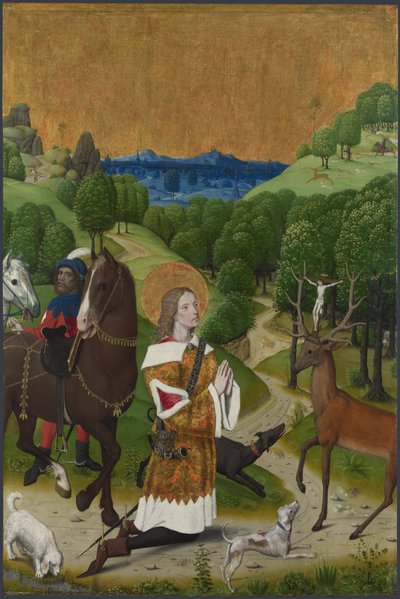 Die Bekehrung des Heiligen Hubertus. Flügel vom Werden-Altar, ca. 1485 von Master of the Life of the Virgin