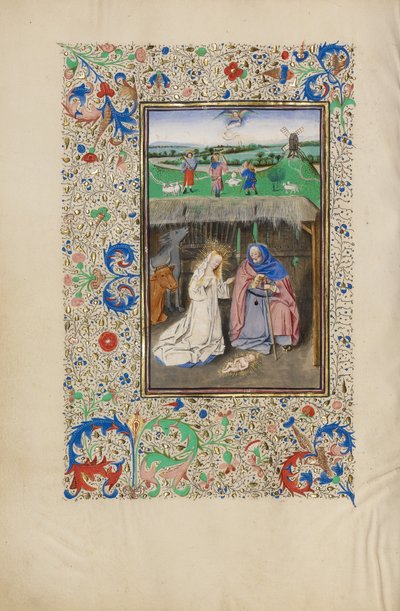 Die Geburt Christi und Die Verkündigung an die Hirten von Master of the Llangattock Hours