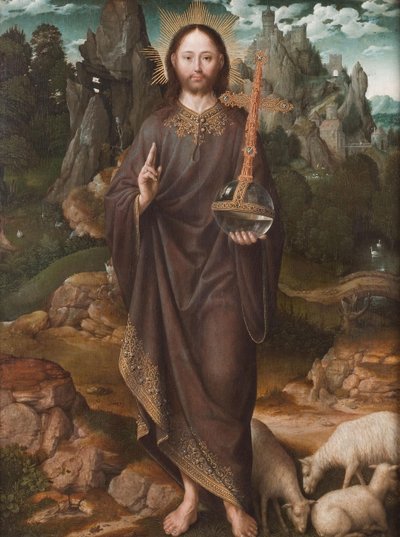 Christus als Salvator Mundi in einer Landschaft von Master of the Mansi Magdalen