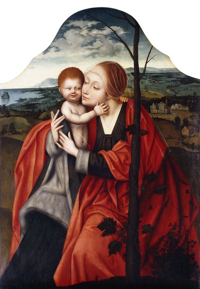 Die Jungfrau und das Kind, die an einem Baum sitzen von Master of the Mansi Magdalen