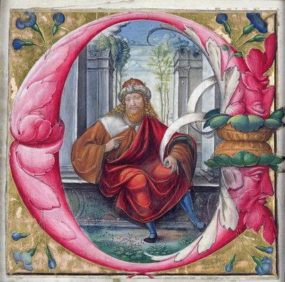 Historiierte Initiale C oder O, die König David darstellt von Master of the Monogram B.F