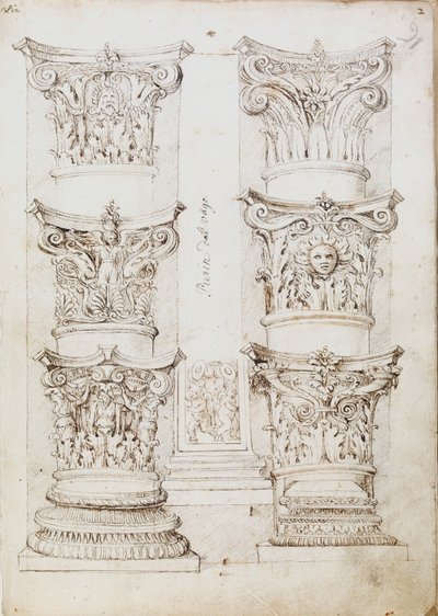 Sechs Kapitelle, eine Lisenen und zwei Säulenbasen, ca. 1512-1517 von Master of the Oxford Album