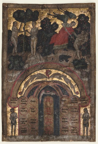 Blatt aus einem Band von Johannes Andreas "Lectura super arboris consanguinitatis et affinitatis: Tabelle der Affinität" von Master of the Register of 1328