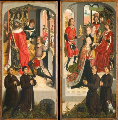 Abners Bote vor David, Die Königin von Saba bringt Geschenke zu Salomo, ca. 1480 von Master of the Saint Barbara Legend