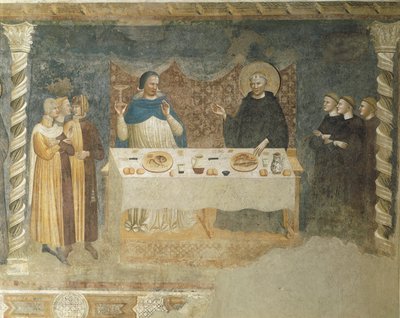 Das Wunder des Heiligen Guido von Arezzo, Fresko, Refektorium, Abtei von St. Maria von Pomposa, Emilia-Romagna von Master of the School of Rimini