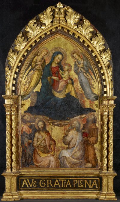 Jungfrau und Kind mit Engeln und vier Heiligen, ca. 1400-15 von Master of the Straus Madonna