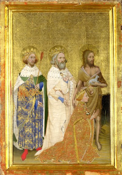 Richard II. von England mit seinen Schutzheiligen (Die linke Innentafel des Wilton-Diptychons) von Master of the Wilton Diptych