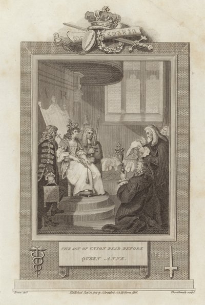 Die Act of Union vor Königin Anne verlesen von Mather Brown