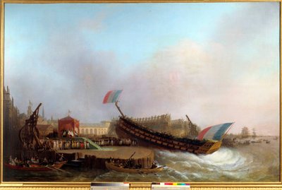 Der Kaiser Napoleon I. (1769-1821) und die Imperatrix, umgeben von König und Königin von Westphalen bei der Taufe des 80-Kanonen-Schiffs The Friedland im Arsenal von Antwerpen am 2.05.1810 von Mathieu Ignace van Bree