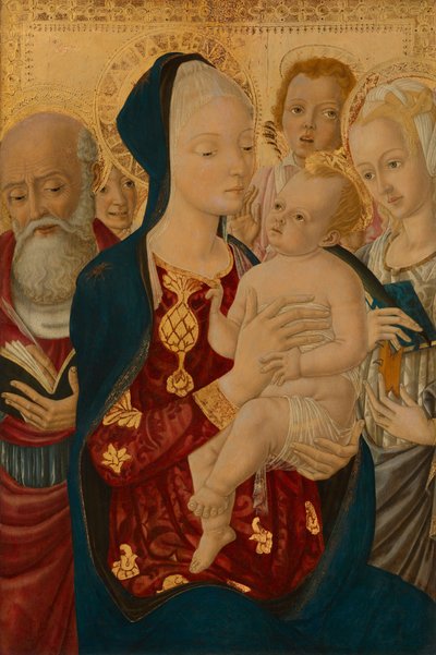 Madonna mit Kind, Heiligem Hieronymus, Heiliger Katharina von Alexandria und Engeln, um 1465-1470 von Matteo di (c.1430-95) Giovanni