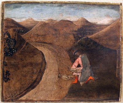 Legende von Romulus und Remus: Amulius legt die Zwillinge auf den Tiber. Gemälde von Matteo di Giovanni (1430-1495), Tempera auf Holz, 28,5 x 34 cm. Italienische Kunst des 15. Jahrhunderts. Musée des Beaux-Arts de Libourne. von Matteo di Giovanni di Bartolo