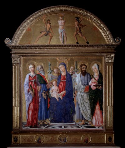 Jungfrau mit Kind und den Heiligen Bartholomäus, Katharina, Lucia und Matthäus von Matteo di Giovanni di Bartolo