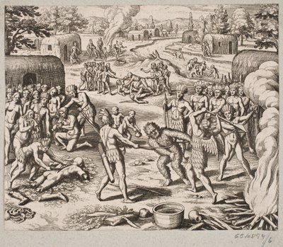 Wenn sie einen ihrer Feinde fangen, werden sie auf barbarische und unmenschliche Weise hingerichtet und gegessen von Matthäus Merian d.Æ.