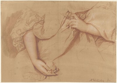 Studie eines linken und rechten Arms auf einem weiten Kleid von Mattheus Verheyden