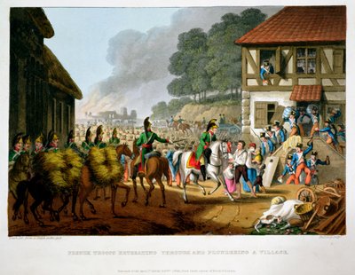 Französische Truppen ziehen sich durch und plündern ein Dorf zurück, 1816 von Matthew Dubourg