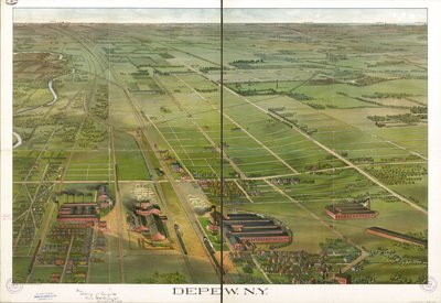 Vogelperspektive. Nach Norden ausgerichtet. LC Panoramakarten (2. Aufl.), 555.1 Auch über die Website der Library of Congress als Rasterbild verfügbar. LC-Kopie mit Tintenannotationen. Gestempelt: Compliments Depew Improvement Co.; S. Jay Ohart, Anwalt von Matthews Northrup Company