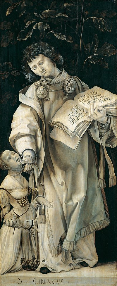 Tafel des Heller-Altars, die den Heiligen Cyriacus darstellt von Matthias Grünewald