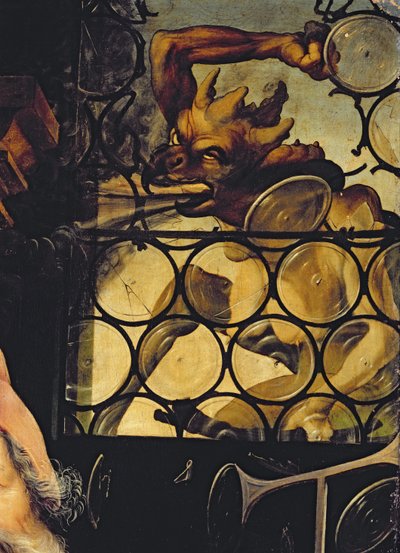 Der Teufel greift das Fenster an, Detail von St. Antonius der Einsiedler vom Isenheimer Altar, ca. 1512-16 (Detail) von Matthias Grünewald