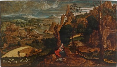 Landschaft mit der Rast auf der Flucht nach Ägypten von Matthijs Cock