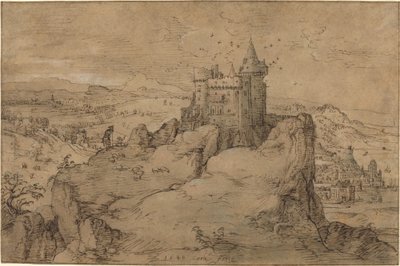 Landschaft mit Schloss über einem Hafen von Matthys Cock