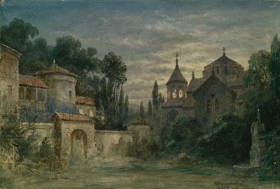 Bühnenbild für die Oper Die Macht des Schicksals von G. Verdi, 1875 von Matvey Andreyevich Shishkov