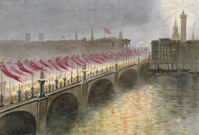 Ansicht der London Bridge in der Nacht der Ankunft der Prinzessin Alexandra von Dänemark von Maul
