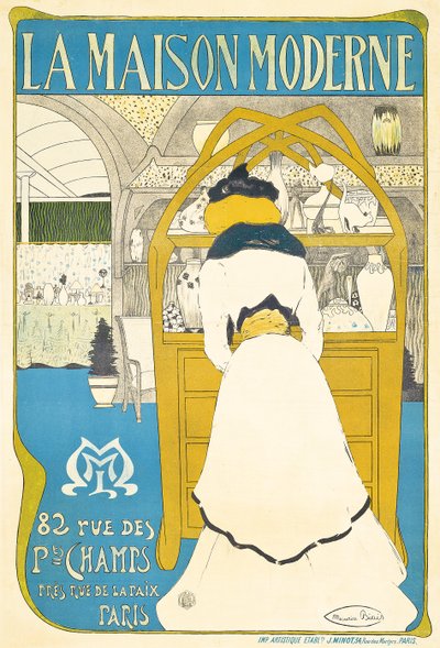 Ein Werbeplakat für die Pariser Kunstgalerie „La Maison Moderne“, eröffnet von Julius Meier-Graefe im Jahr 1899, 1898 von Maurice Biais