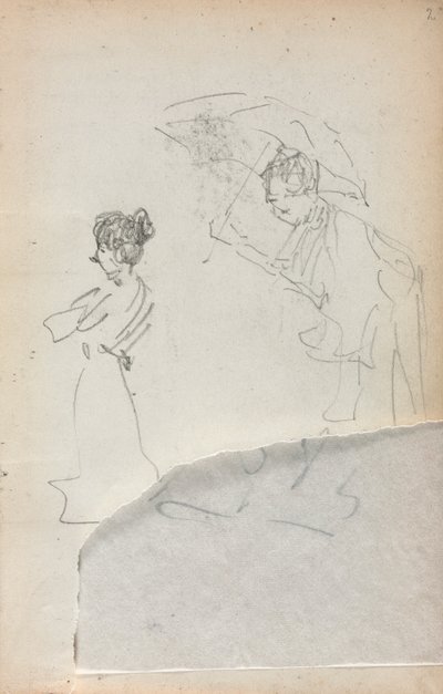 Italienisches Skizzenbuch: Stehende Frau im Profil & Mann mit einem Regenschirm Seite 2, 1898-1899 von Maurice Brazil Prendergast