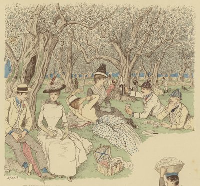 Ein Picknick unter den Olivenbäumen in Beaulieu im Süden Frankreichs von Maurice Charles Mathieu Bonvoisin