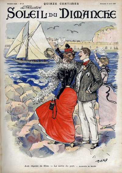 Bei der Regatta von Nizza, der Ausgang aus dem Hafen. Nach einem Aquarell von Mars. Gravur in „Le sun-du-dimanche“, 18. April. von Maurice Charles Mathieu Bonvoisin