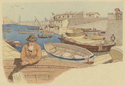 Typischer Bootsmann im Hafen von Nizza, Frankreich (Farblithografie) von Maurice Charles Mathieu Bonvoisin