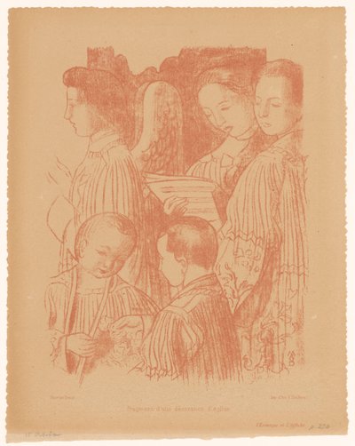 Drei singende Engel und zwei Chorknaben während der Heiligen Messe von Maurice Denis