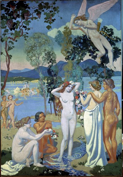 Die Geschichte von Psyche (Tafel 1: Eros von der Schönheit der Psyche getroffen) von Maurice Denis