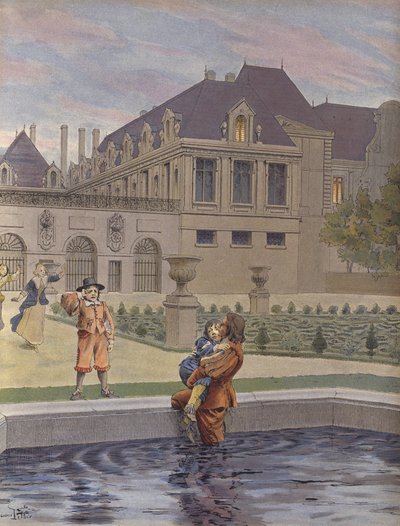 Sturz des jungen Ludwig XIV. in den Pool des Palais-Royal von Maurice Leloir