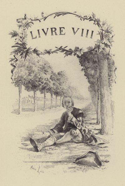 Illustration für Buch VIII von Les Confessions de Jean-Jacques Rousseau (Gravur) von Maurice Leloir