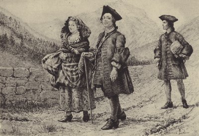 Jean-Jacques Rousseau auf der Straße mit zwei Begleitern von Maurice Leloir