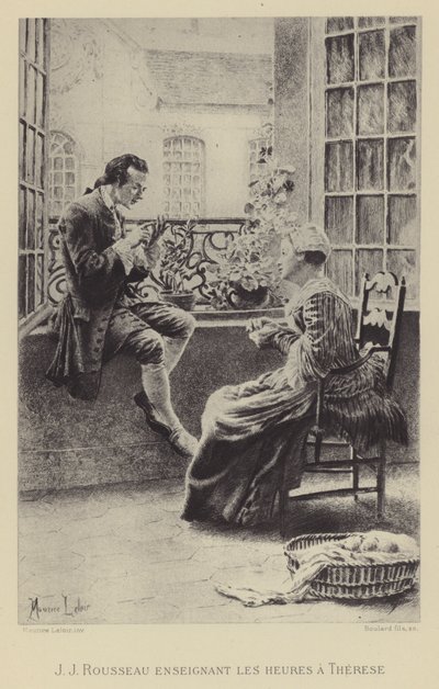 Jean-Jacques Rousseau lehrt Therese die Stunden (Gravur) von Maurice Leloir