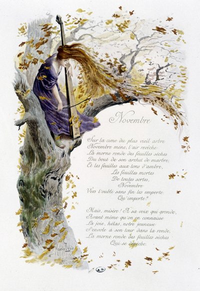 November „Das Lied des Monats“ von Jérôme Doucet, Illustration - Maurice Leloir, ed. Reims 1904. L. Michaud von Maurice Leloir
