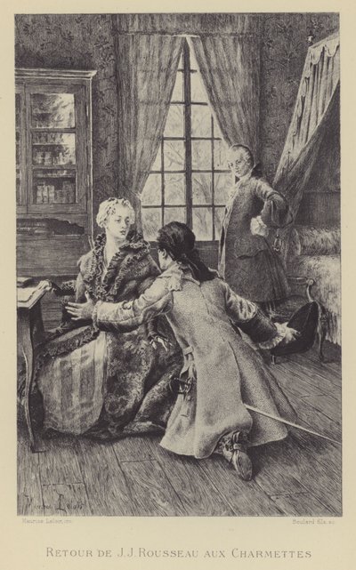 Rückkehr von Jean-Jacques Rousseau nach Les Charmettes (Gravur) von Maurice Leloir
